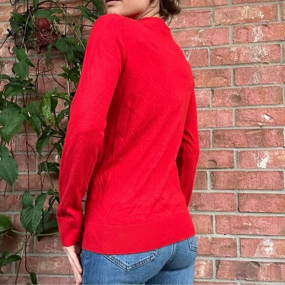 Kate Spade Red Floral Rosette Applique Sweater S Cashmere Blend Coquette Holiday - Picture 12 of 12